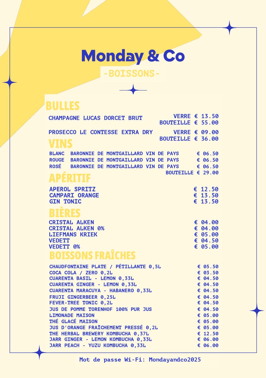 Carte des boissons Monday & Co partie 2