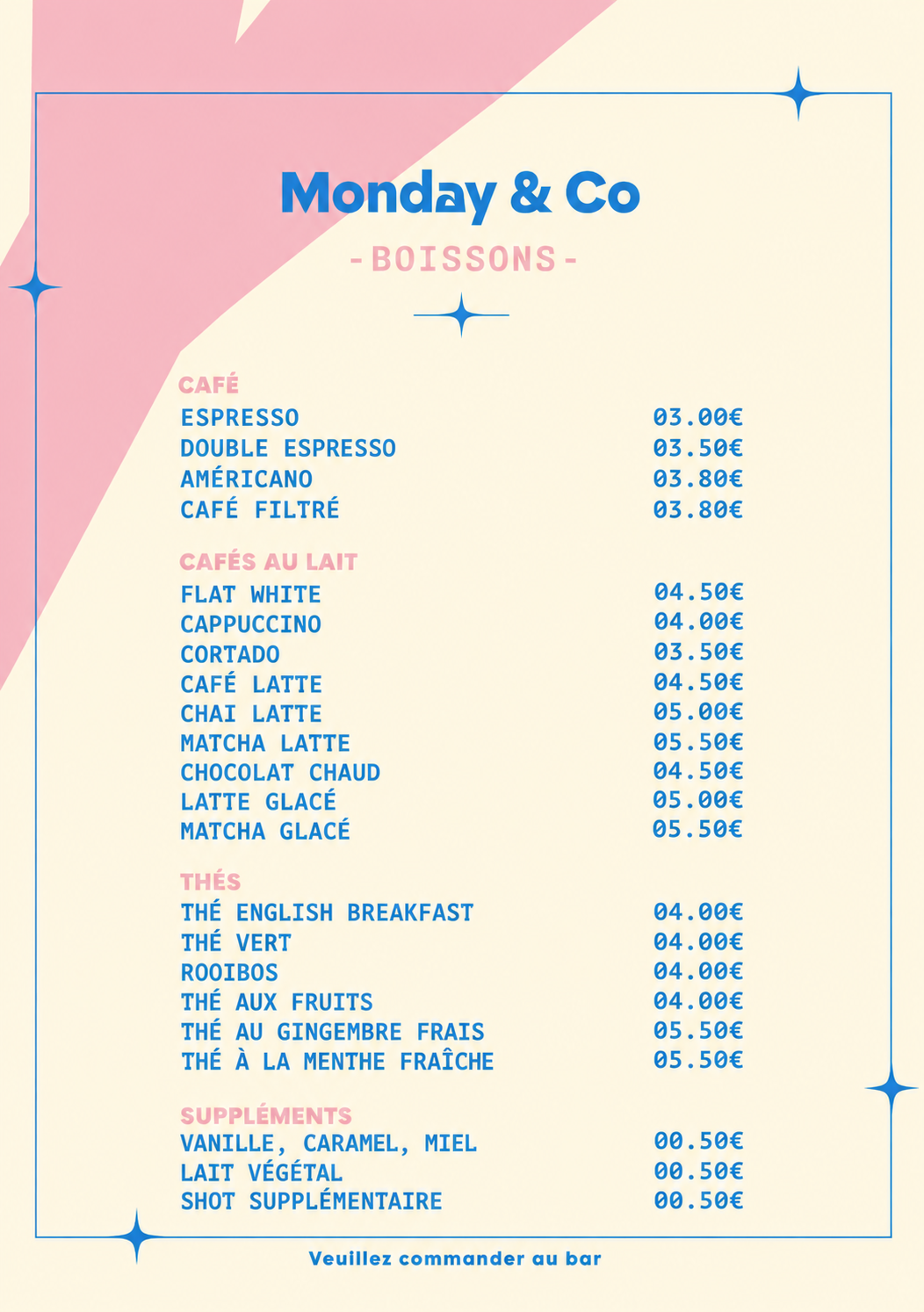 Carte des boissons Monday & Co partie 1