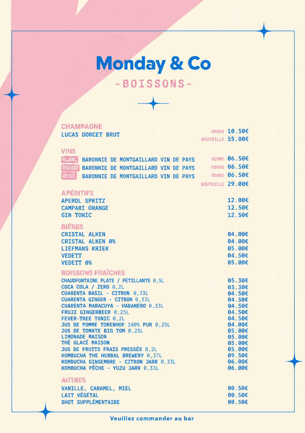 Carte des boissons Monday & Co partie 2